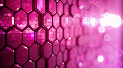 Geometric pink texture of hexagons-honeycombs with neon glow. - Powered by Adobe