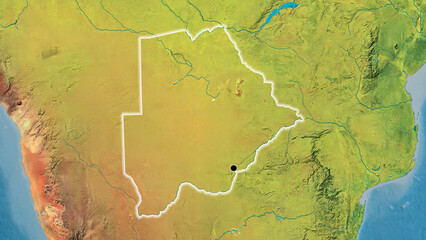 Shape of Botswana. Glowed. Topographic.