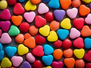 Colorful heart shape candies for valentine's day background