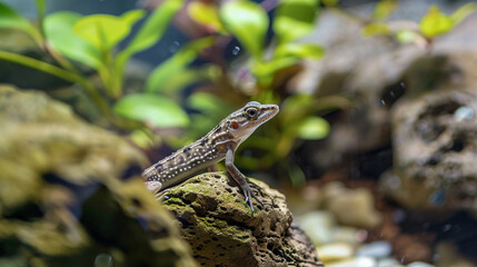 Obraz premium a lizard looking for a way out of the aquarium that is its home