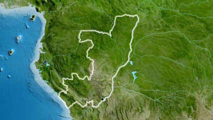 Shape of Republic of the Congo. Glowed. Satellite. - obrazy, fototapety, plakaty