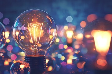 Glowing light bulb with different colors splashed on a blurred bright multi-colored background, progress and innovation and idea concept