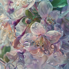 Delicate Beauty: Close-Up of a Tender Flower with Raindrops generative ai