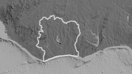 Shape of Ivory Coast. Glowed. Bilevel. © zelwanka