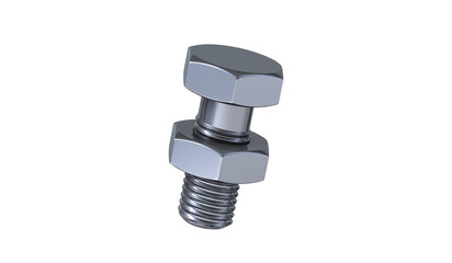 Close up 3D bolt.Metal construction equipment isolated white background with png file.