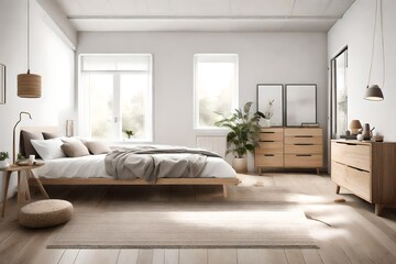 Scandi-inspired bedroom with clean lines, neutral tones, and natural wood accents.