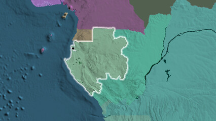Shape of Gabon. Glowed. Administrative.