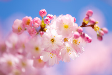 april, attraction, background, backlit, beauty, bees, blooming, blossom, blue sky, blurred, branch, bright, buds, cherry, close up, colorful, easter, flare, floral, flower, garden, greetings, holidays