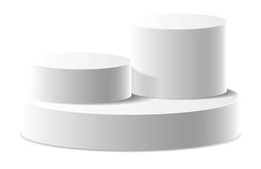 3 white podiums and 2 layers and close up on transparent background