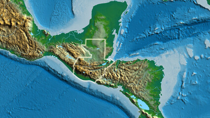 Shape of Guatemala. Glowed. Physical. - obrazy, fototapety, plakaty