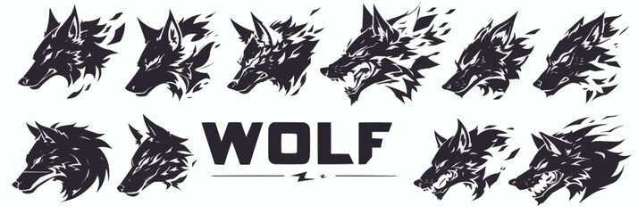 Set of wolf silhouettes. Wolf silhouette isolated