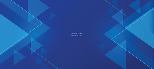 Abstract blue geometric banner background with overlapping diagonal layers for technology concept.