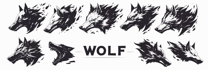 Set of wolf silhouettes. Wolf silhouette isolated