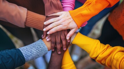 People of all colors holding hands Collection of business ideas Pay attention to dignity