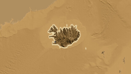 Shape of Iceland. Glowed. Sepia elevation. © zelwanka