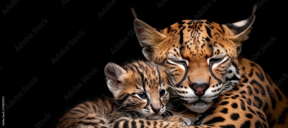 Poster geoffroy s cat and kitten portrait with text space, ideal for captions and messages