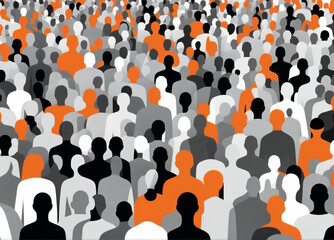 Crowd of people in different color and ethnicity. Vector illustration. Multiculturalism.	
