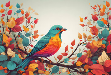 A colorful bird on a colorful branch