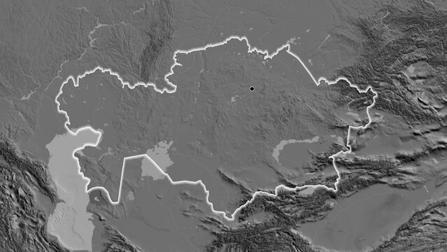 Shape of Kazakhstan. Glowed. Bilevel.