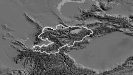 Shape of Kyrgyzstan. Glowed. Bilevel. © zelwanka