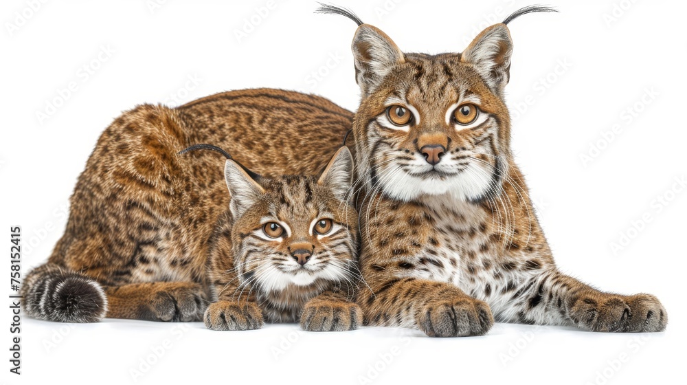 Poster andean mountain cat and kitten portrait with ample empty space for text placement