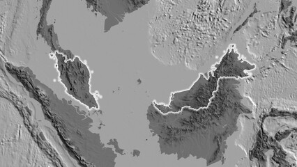 Shape of Malaysia. Glowed. Bilevel. © zelwanka