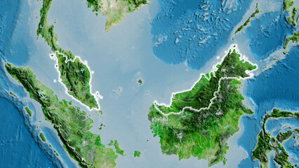 Shape of Malaysia. Glowed. Satellite.
