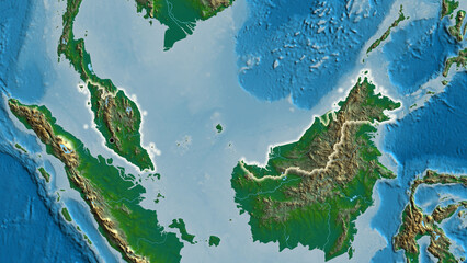 Shape of Malaysia. Glowed. Physical. © zelwanka