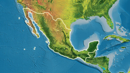Shape of Mexico. Glowed. Topographic.