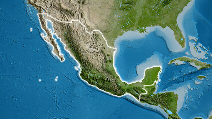 Shape of Mexico. Glowed. Satellite.
