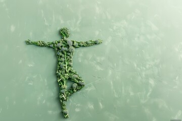 Creative concept, health, vegetarianism, health day. Silhouette of a Man made from vegetables, cabbage, broccoli