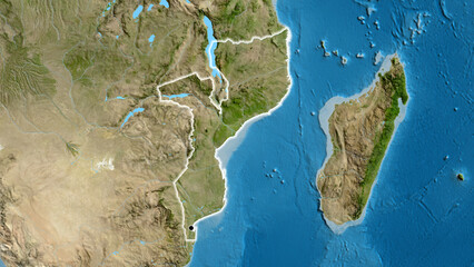 Shape of Mozambique. Glowed. Satellite.