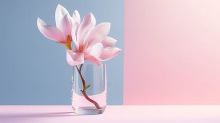 Beautiful Pink Magnolia Flower in Transparent Vase

