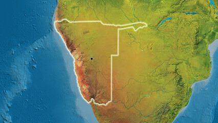 Shape of Namibia. Glowed. Topographic.