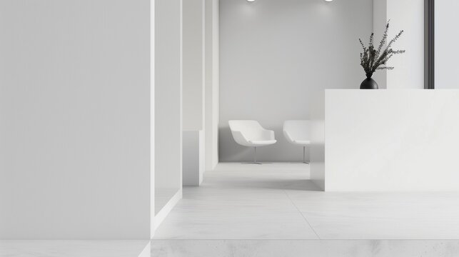 Office reception in a minimalist style in white