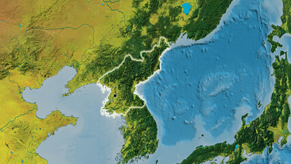 Shape of North Korea. Glowed. Topographic.