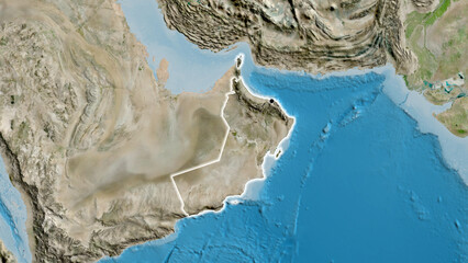 Shape of Oman. Glowed. Satellite.