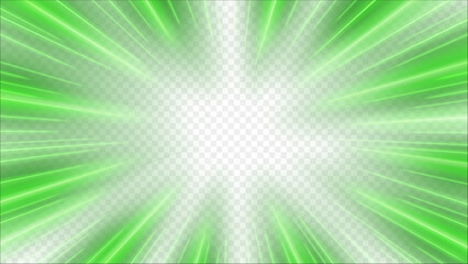 Green Rays Zoom In Motion Effect, Light Color Trails, Ready For White Background Or PNG, Vector Illustration