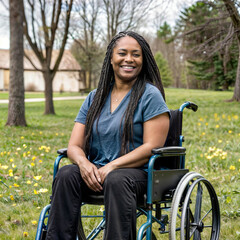 Obraz premium A dark-skinned woman in a wheelchair.
