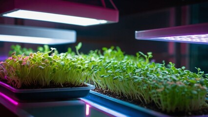Growing microgreens indoors on vertical racks with lighting