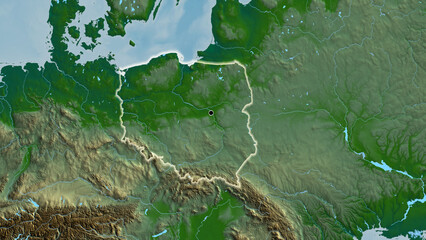 Shape of Poland. Glowed. Physical.
