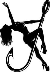 Woman pole dancing on a fish hook 