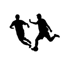 Fototapeta na wymiar Silhouettes of people playing football with transparent background