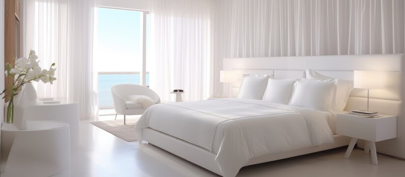 Simple white painted hotel bedroom