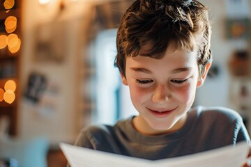 A teenage boy's eyes lighting up with joy as he opens a birthday card filled with heartfelt messages from his closest friends