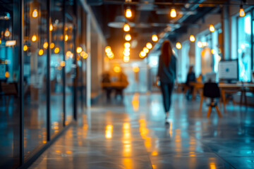 Fototapeta premium Blurred Business Office Scene with Casual Attire and Bokeh Background: A Creative Snapshot of Corporate Life