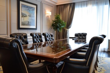 Fototapeta premium Board of Director. Conference room with an empty leather chairs and a table
