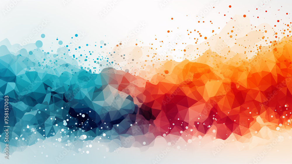 Poster a colorful abstract background with blue, red and orange shapes. the background is filled with small