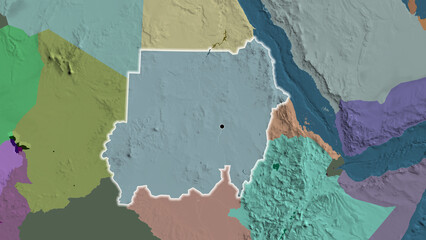 Shape of Sudan. Glowed. Administrative.