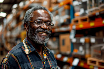 Fototapeta premium Joyful African Man Selecting Tools in Hardware Warehouse